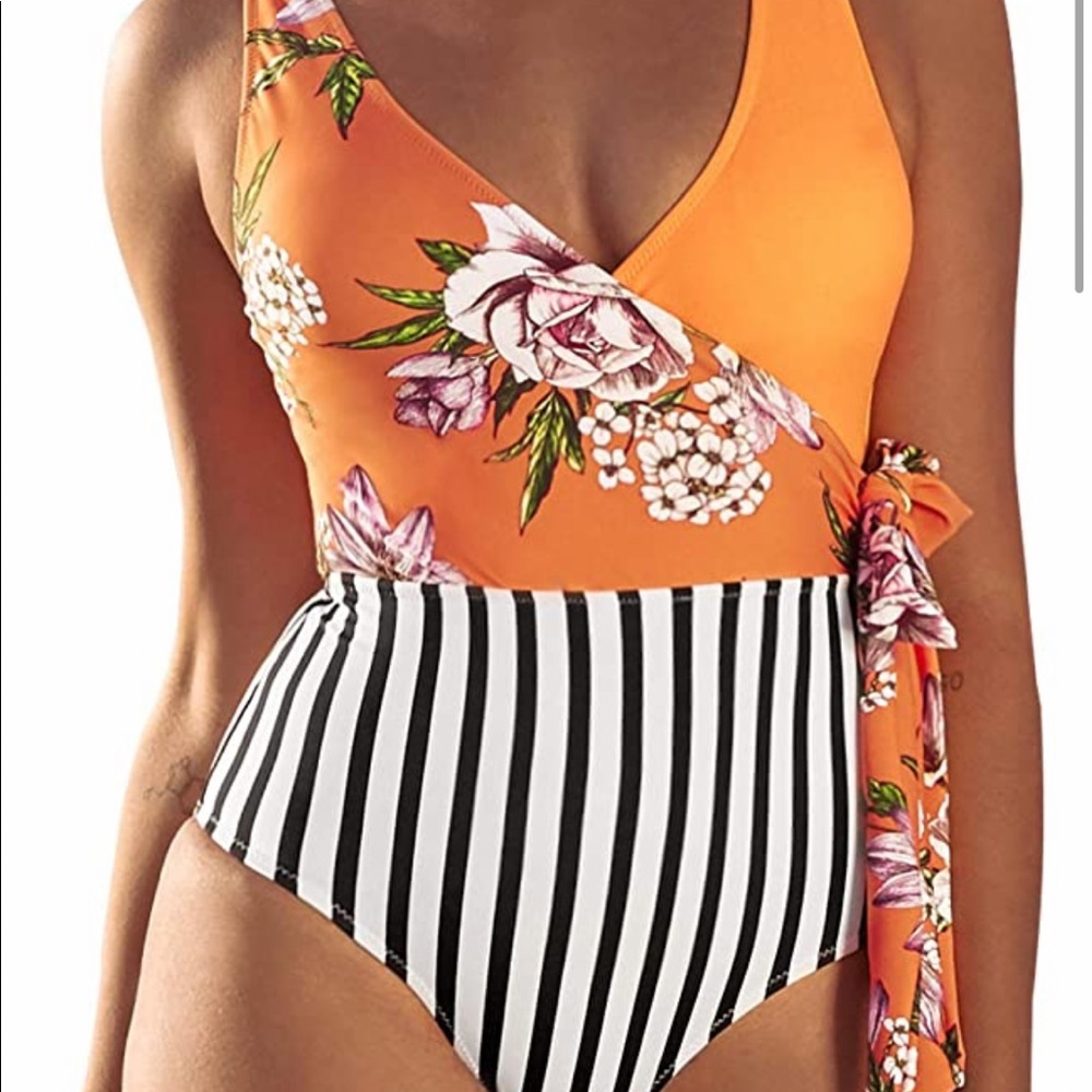 🧡NWT! Cupshe One Piece Color Block Wrap SZ LG